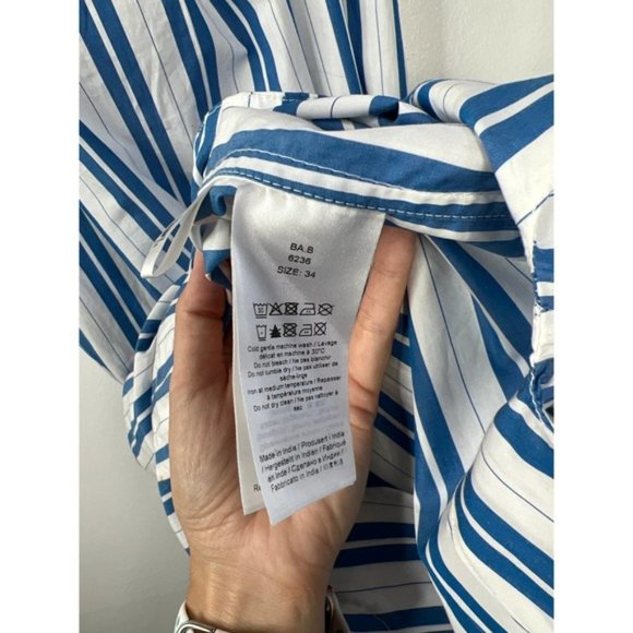 Ganni Striped Organic Cotton Spaghetti Strap Maxi Dress Blue White Size: 2 NWOT - Picture 7 of 11